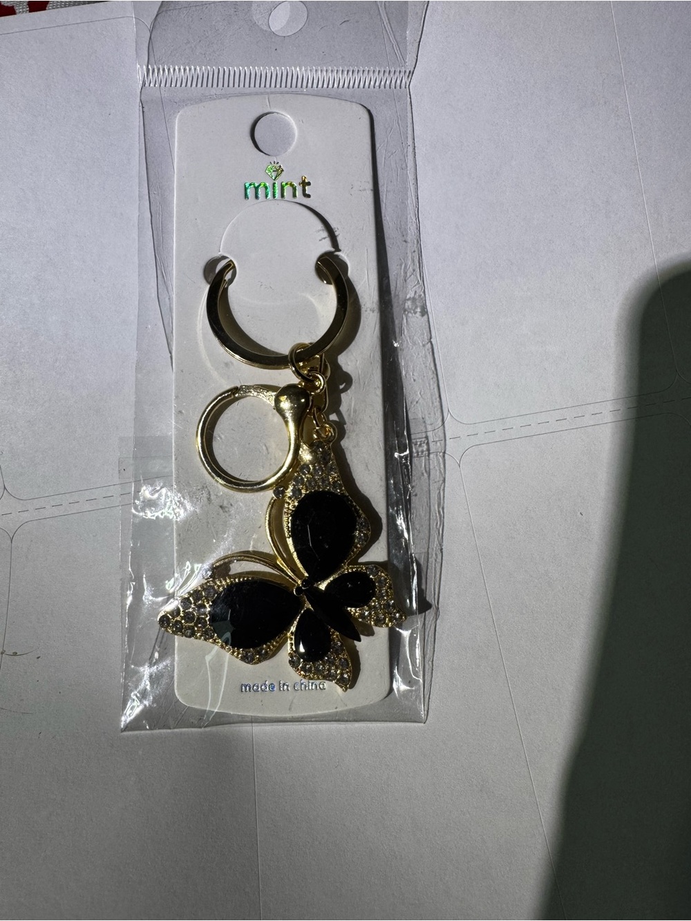 Mint Gold and Black Butterfly Key & Card Holder Charm